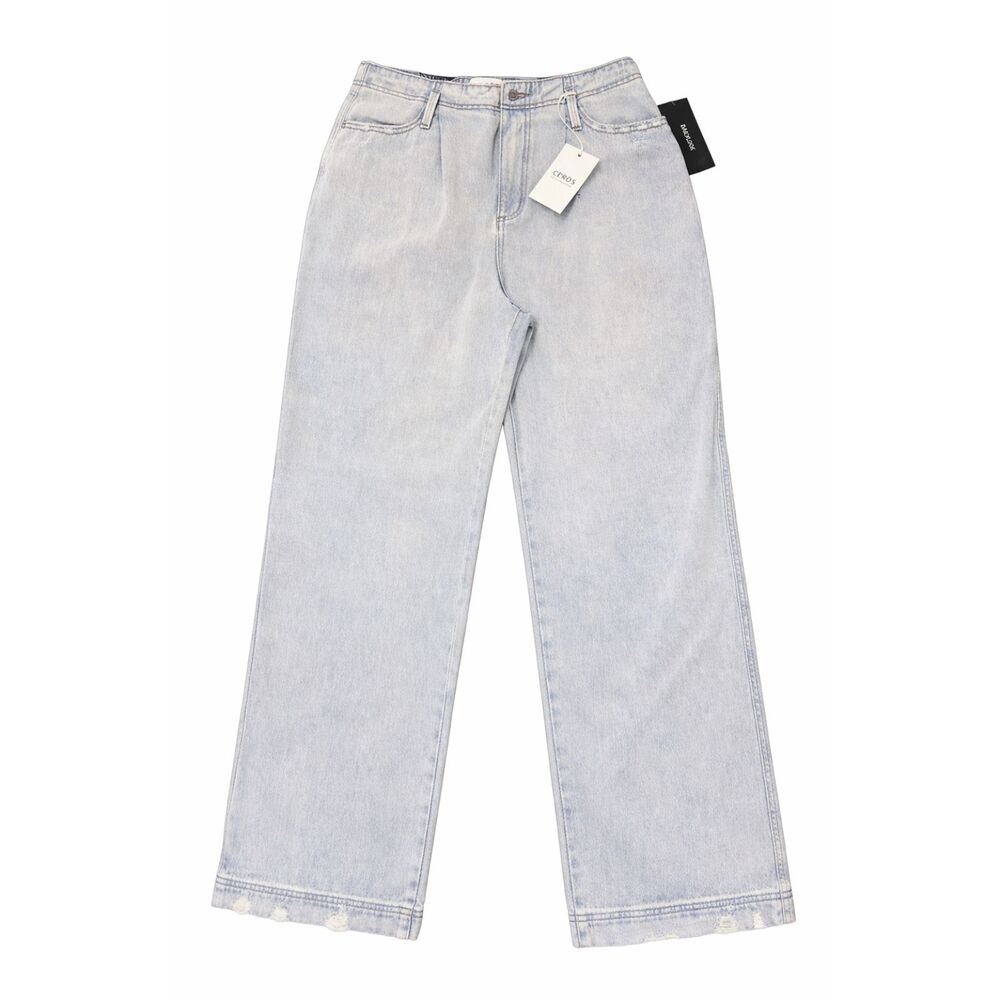 CEROS Super High Rise Wide Leg Jeans Light Wash Finished Hem Distress Sz 30 NWT